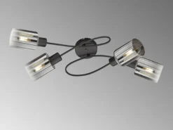 Deckenleuchte ISKA 4-flammig Schwarz mit Rauchglas, Breite 79cm