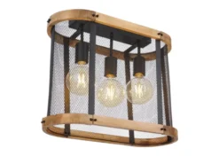 Deckenleuchte JEANIE mit Holz & Gitter Schwarz 3-flammig, Breite 45cm