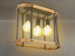 Deckenleuchte JEANIE mit Holz & Gitter Schwarz 3-flammig, Breite 45cm