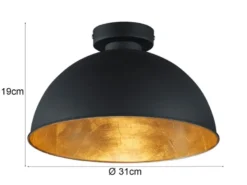 Deckenleuchte JIMMY mit Metall Lampenschirm Schwarz & Gold, Ø 31cm