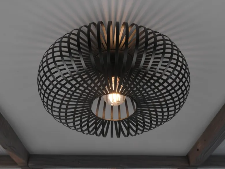 Deckenleuchte JOHANN Gitter Lampenschirm Metall in Schwarz, Ø 40cm