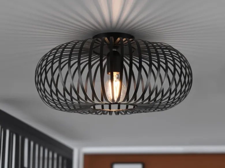 Deckenleuchte JOHANN Gitter Lampenschirm Metall in Schwarz, Ø 40cm