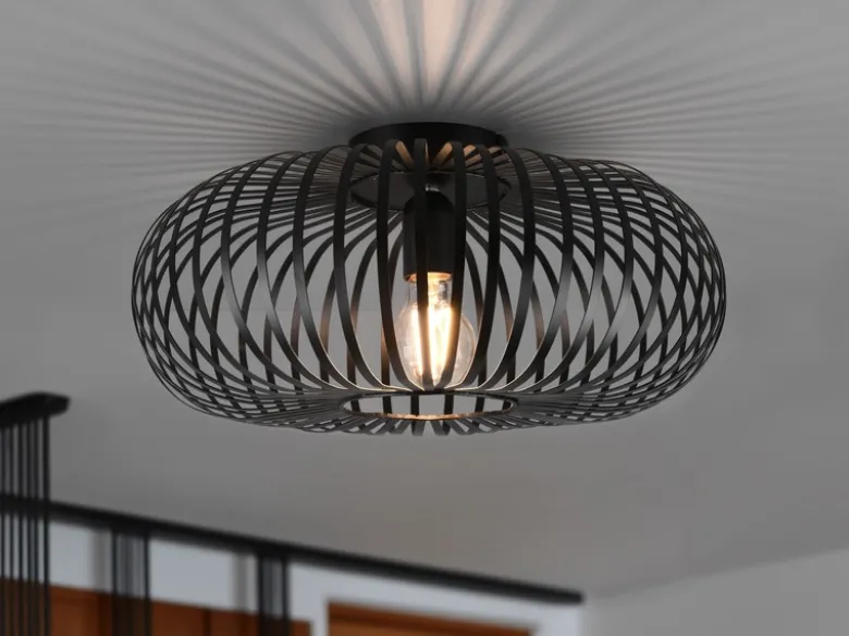 Deckenleuchte JOHANN Gitter Lampenschirm Metall in Schwarz, Ø 40cm