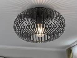 Deckenleuchte JOHANN Gitter Lampenschirm Metall in Schwarz, Ø 30cm