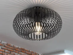 Deckenleuchte JOHANN Gitter Lampenschirm Metall in Schwarz, Ø 30cm