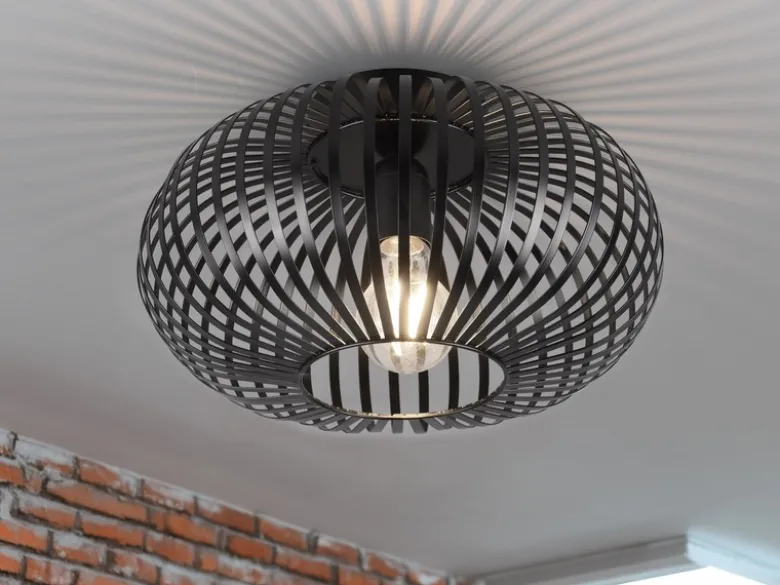 Deckenleuchte JOHANN Gitter Lampenschirm Metall in Schwarz, Ø 30cm
