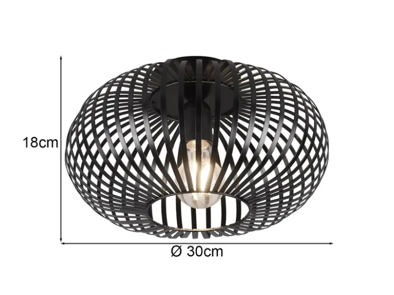 Deckenleuchte JOHANN Gitter Lampenschirm Metall in Schwarz, Ø 30cm