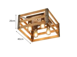 Deckenleuchte KHAN mit Echtholz Lampenschirm im Vintage Style, Quadrat 40cm