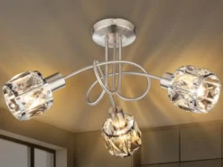 Deckenleuchte KRIS 3-flammig mit Glas Kristallen in Silber, Ø 38cm