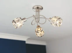 Deckenleuchte KRIS 3-flammig mit Glas Kristallen in Silber, Ø 38cm