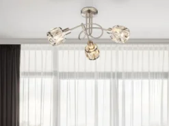 Deckenleuchte KRIS 3-flammig mit Glas Kristallen in Silber, Ø 38cm