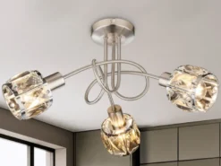 Deckenleuchte KRIS 3-flammig mit Glas Kristallen in Silber, Ø 38cm