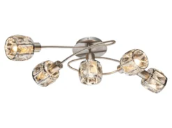 Deckenleuchte KRIS 5-flammig mit Glas Kristallen in Silber, Breite 61,5cm