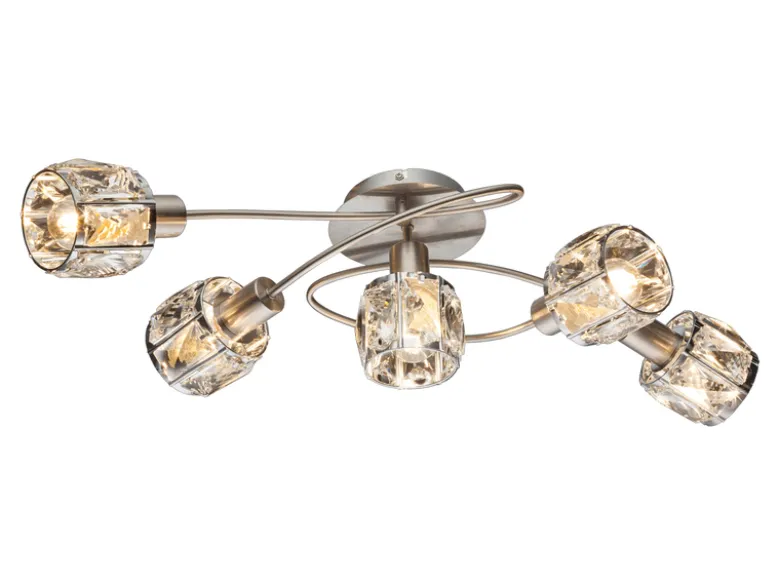 Deckenleuchte KRIS 5-flammig mit Glas Kristallen in Silber, Breite 61,5cm