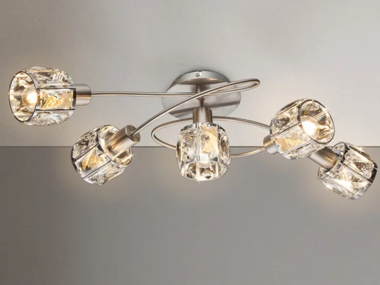 Deckenleuchte KRIS 5-flammig mit Glas Kristallen in Silber, Breite 61,5cm