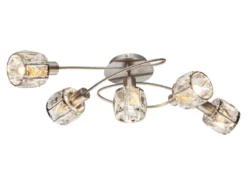 Deckenleuchte KRIS 5-flammig mit Glas Kristallen in Silber, Breite 61,5cm