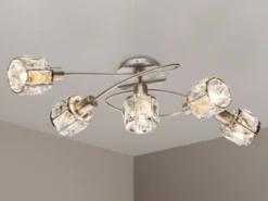 Deckenleuchte KRIS 5-flammig mit Glas Kristallen in Silber, Breite 61,5cm