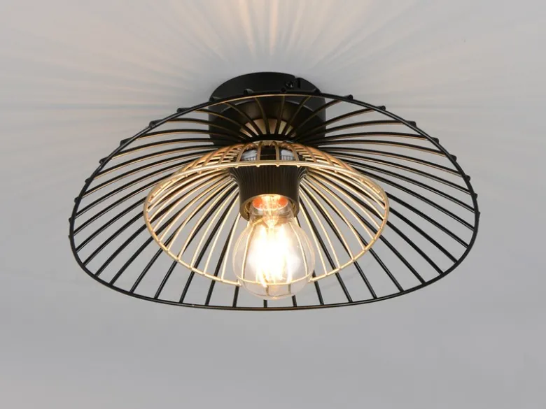 Deckenleuchte LAURIS mit Gitter Lampenschirm Schwarz Gold, Ø 30cm