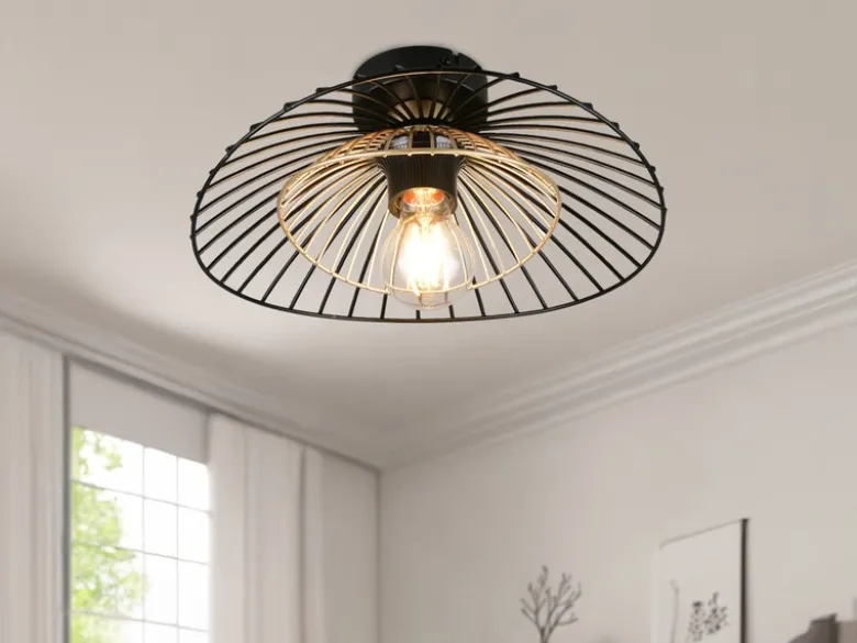 Deckenleuchte LAURIS mit Gitter Lampenschirm Schwarz Gold, Ø 30cm