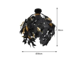 Deckenleuchte LEAVY mit Blätter Lampenschirm Schwarz Gold, Ø 38cm