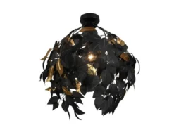 Deckenleuchte LEAVY mit Blätter Lampenschirm Schwarz Gold, Ø 38cm
