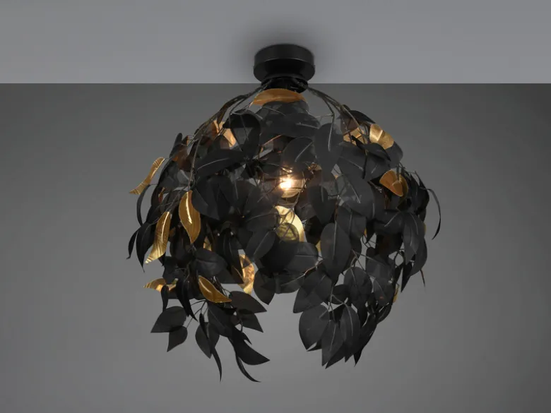 Deckenleuchte LEAVY mit Blätter Lampenschirm Schwarz Gold, Ø 38cm
