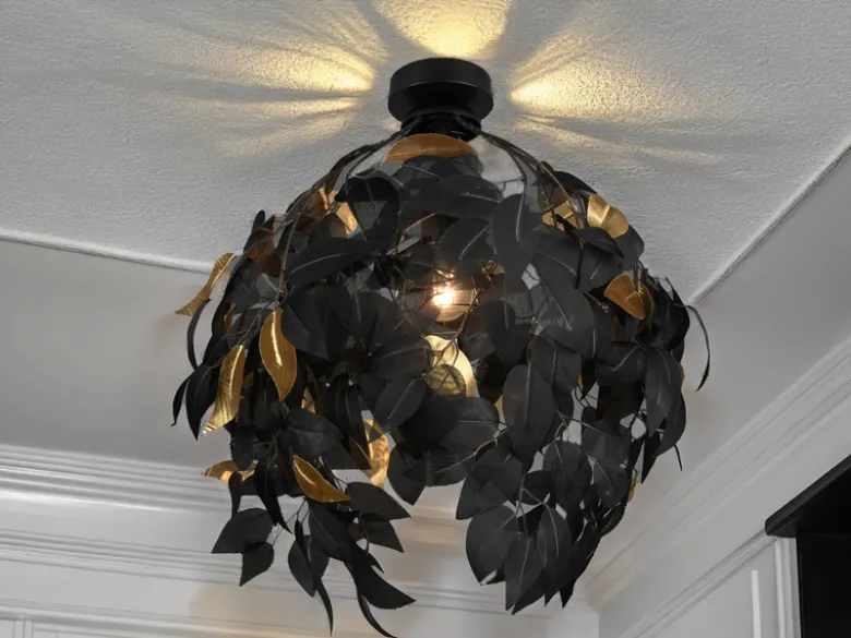 Deckenleuchte LEAVY mit Blätter Lampenschirm Schwarz Gold, Ø 38cm