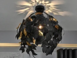 Deckenleuchte LEAVY mit Blätter Lampenschirm Schwarz Gold, Ø 38cm