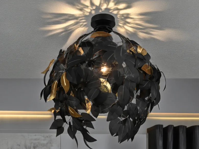 Deckenleuchte LEAVY mit Blätter Lampenschirm Schwarz Gold, Ø 38cm