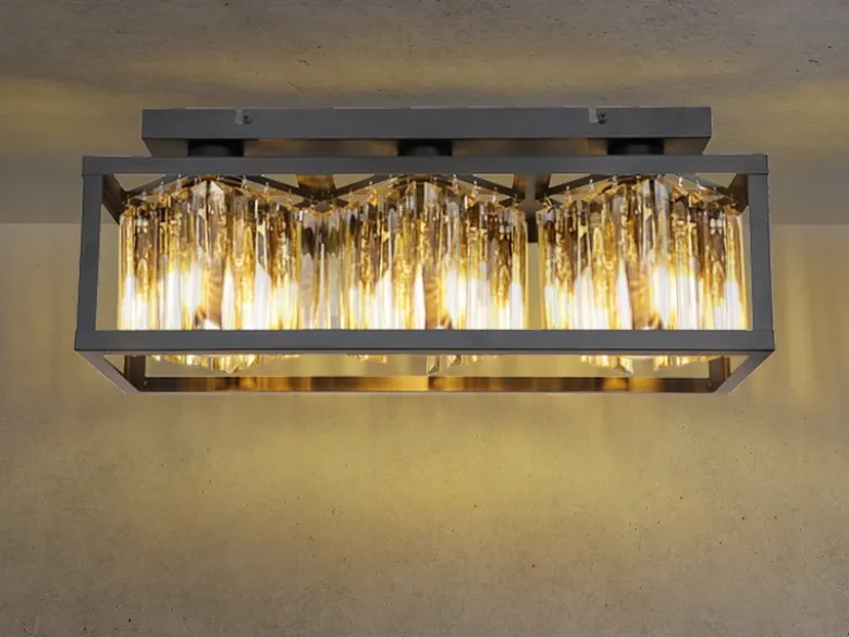 Deckenleuchte MATHILDE mit Rauchglas Kristallen 3-flammig, Breite 51cm