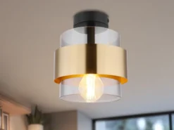 Deckenleuchte MILLEY mit Rauchglas Lampenschirm Messingring, Ø 18cm