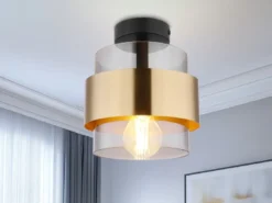 Deckenleuchte MILLEY mit Rauchglas Lampenschirm Messingring, Ø 18cm