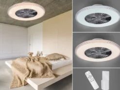 Deckenleuchte mit Ventilator dimmbar Fernbedienung & Wandhalterung Ø60cm