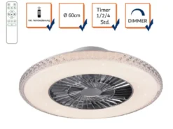 Deckenleuchte mit Ventilator dimmbar Fernbedienung & Wandhalterung Ø60cm