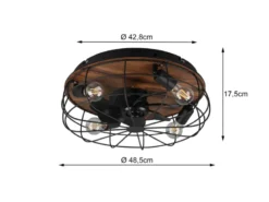 Deckenleuchte mit Ventilator TRONDHEIM, Fernbedienung Schwarz/Holzoptik, Ø 48cm