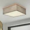 Deckenleuchte OSSI mit Stoff Lampenschirm und Holzoptik, Quadrat 40cm