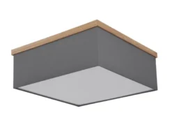 Deckenleuchte OSSI mit Stoff Lampenschirm und Holzoptik, Quadrat 40cm