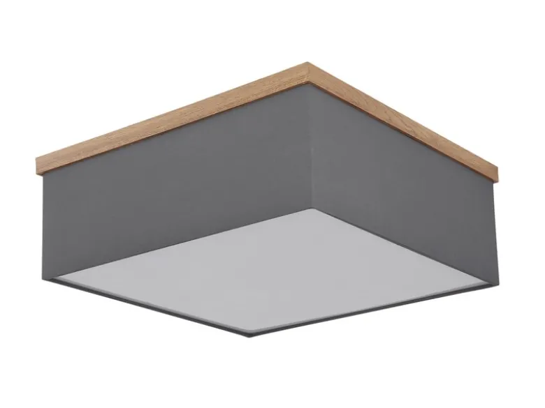 Deckenleuchte OSSI mit Stoff Lampenschirm und Holzoptik, Quadrat 40cm