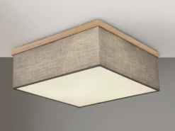 Deckenleuchte OSSI mit Stoff Lampenschirm und Holzoptik, Quadrat 40cm