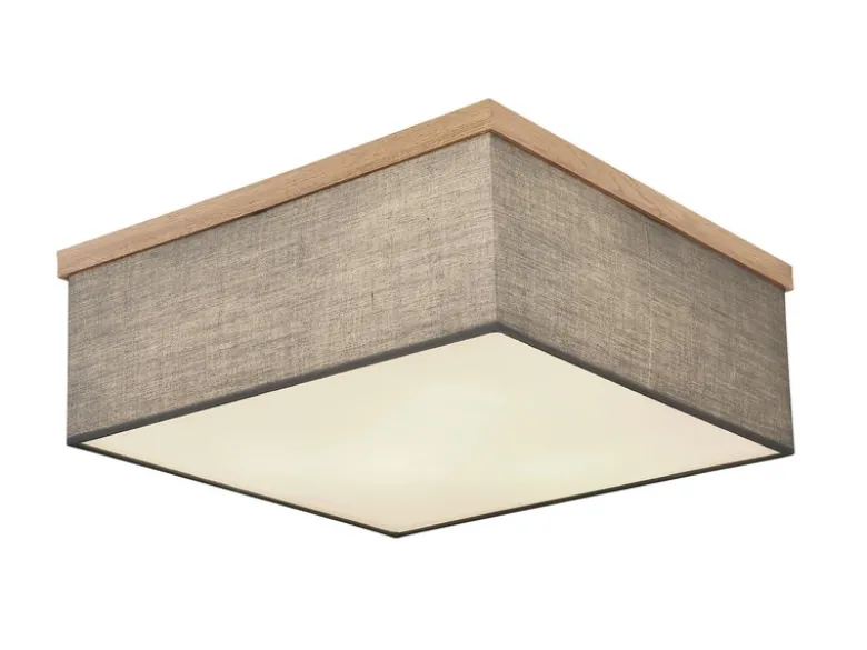 Deckenleuchte OSSI mit Stoff Lampenschirm und Holzoptik, Quadrat 40cm
