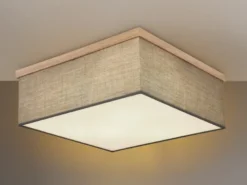 Deckenleuchte OSSI mit Stoff Lampenschirm und Holzoptik, Quadrat 40cm