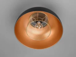 Deckenleuchte PUNCH Metall Schwarz Gold mit Drahtgeflecht, Ø 35cm