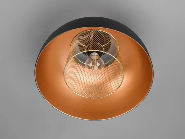 Deckenleuchte PUNCH Metall Schwarz Gold mit Drahtgeflecht, Ø 35cm