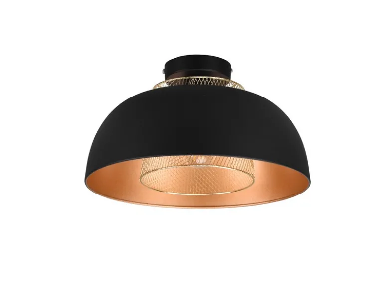 Deckenleuchte PUNCH Metall Schwarz Gold mit Drahtgeflecht, Ø 35cm