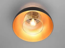 Deckenleuchte PUNCH Metall Schwarz Gold mit Drahtgeflecht, Ø 35cm