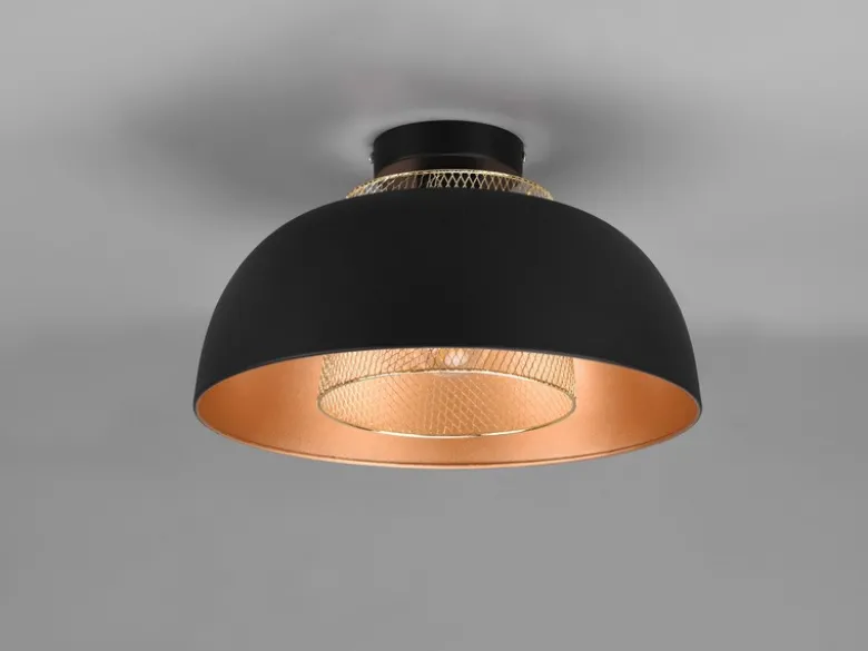 Deckenleuchte PUNCH Metall Schwarz Gold mit Drahtgeflecht, Ø 35cm