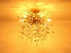 Deckenleuchte QUEENA Gold 6-flammig Glas Kristall 2-farbig Ø 50cm