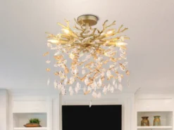 Deckenleuchte QUEENA Gold 6-flammig Glas Kristall 2-farbig Ø 50cm