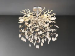 Deckenleuchte QUEENA Silber 6-flammig Glas Kristall 2-farbig Ø 50cm