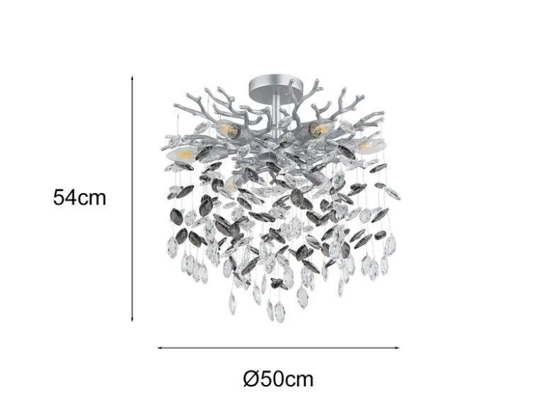 Deckenleuchte QUEENA Silber 6-flammig Glas Kristall 2-farbig Ø 50cm